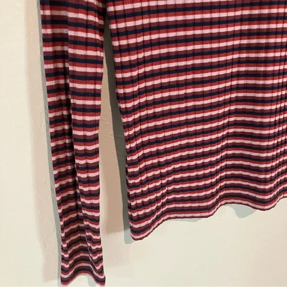 Madewell Red Multicolor Long Sleeve Striped Ribbed Stretch Turtleneck Top Sz S - Picture 7 of 12